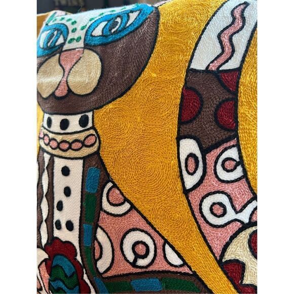 Embroidered Gold Abstract Cat Throw Pillow Cover 18x18 - Picture 3 of 4